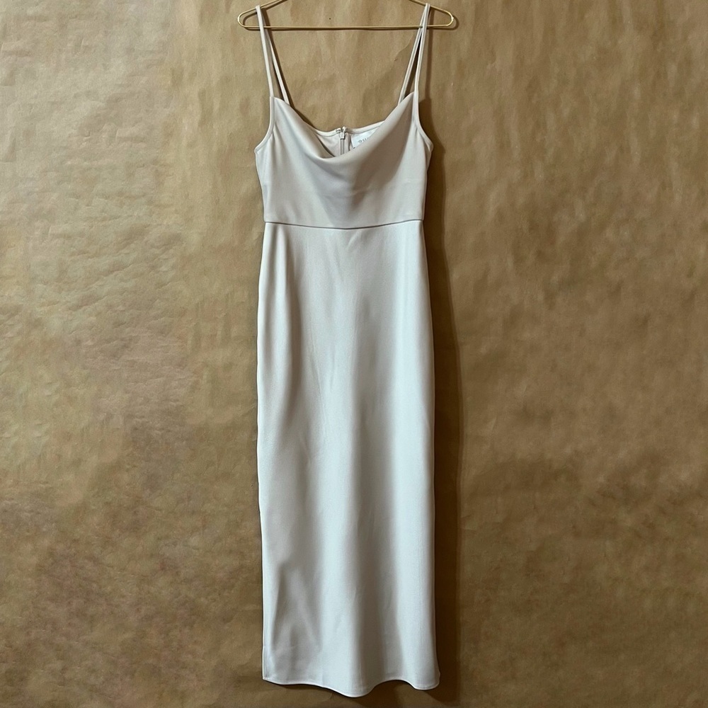 BHLDN Cali Satin Charmeuse Midi Dress Draped Cowl Neckline Bridesmaid Size 4